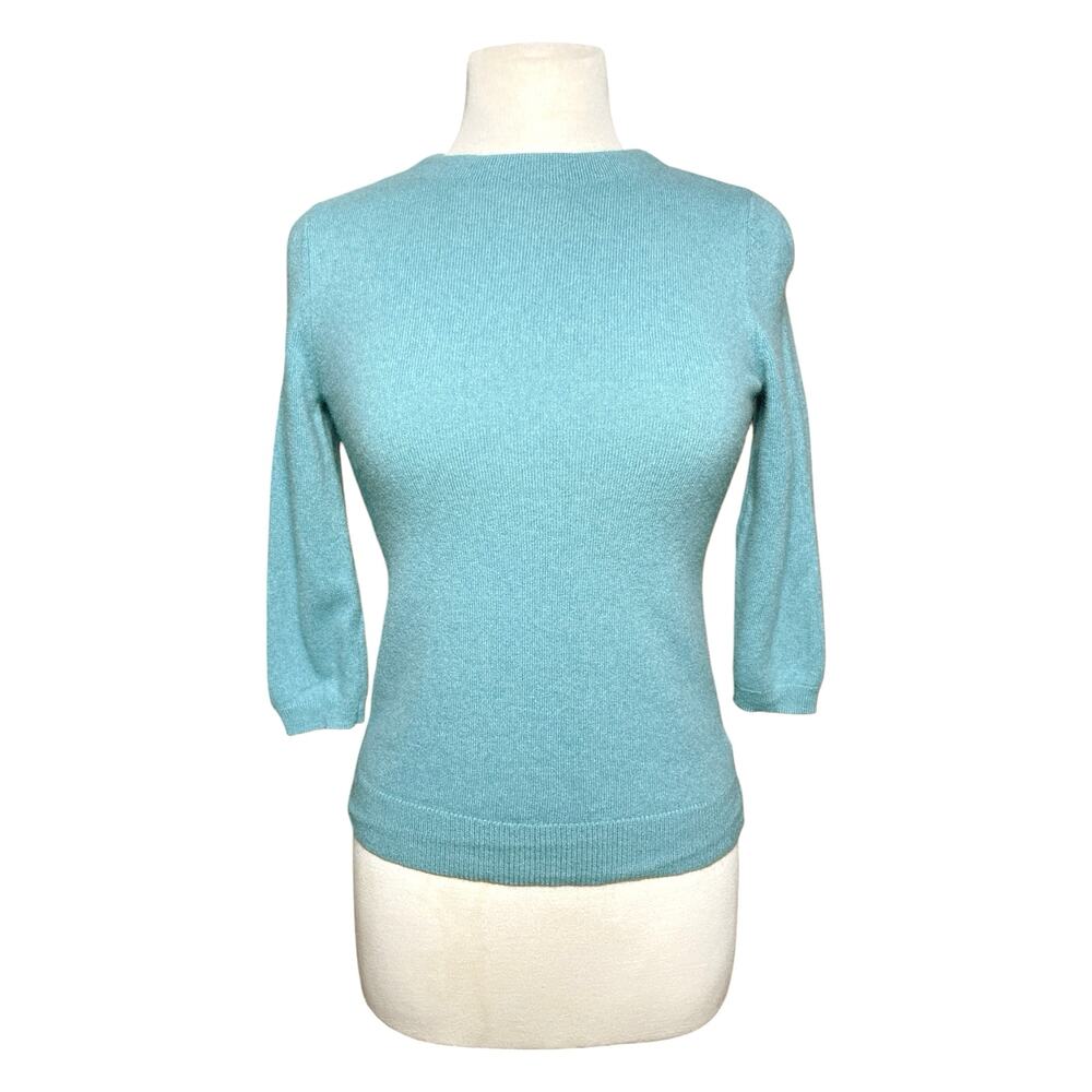 TALBOTS Women’s 3/4 Sleeve Light Blue Cashmere Pullover Sweater